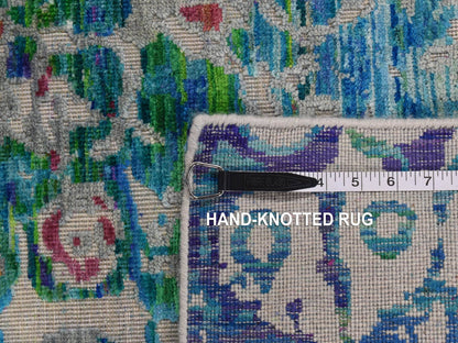 Blue 5'1" x 7'0" Modern and Contemporary Hand knotted Wool/Silk Rug - Sku: O087169