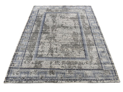 Modern / Contemporary hand-knotted wool/silk rug in Gray & Blue, 5'2" x 6'10" — SKU O087177
