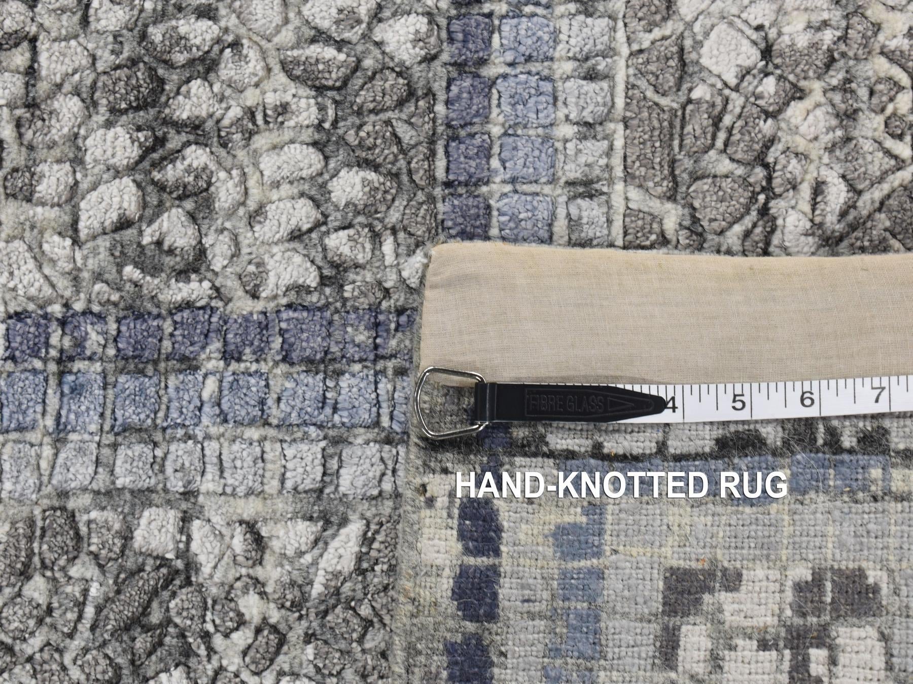 Modern / Contemporary hand-knotted wool/silk rug in Gray & Blue, 5'2" x 6'10" — SKU O087177 (view 8)