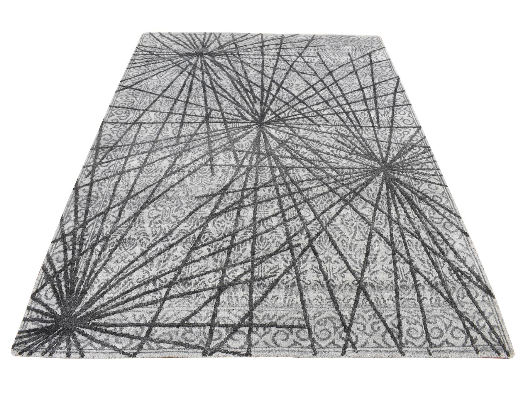 Modern / Contemporary hand-knotted wool/silk rug in Gray, 5'6" x 7'9" — SKU O087182
