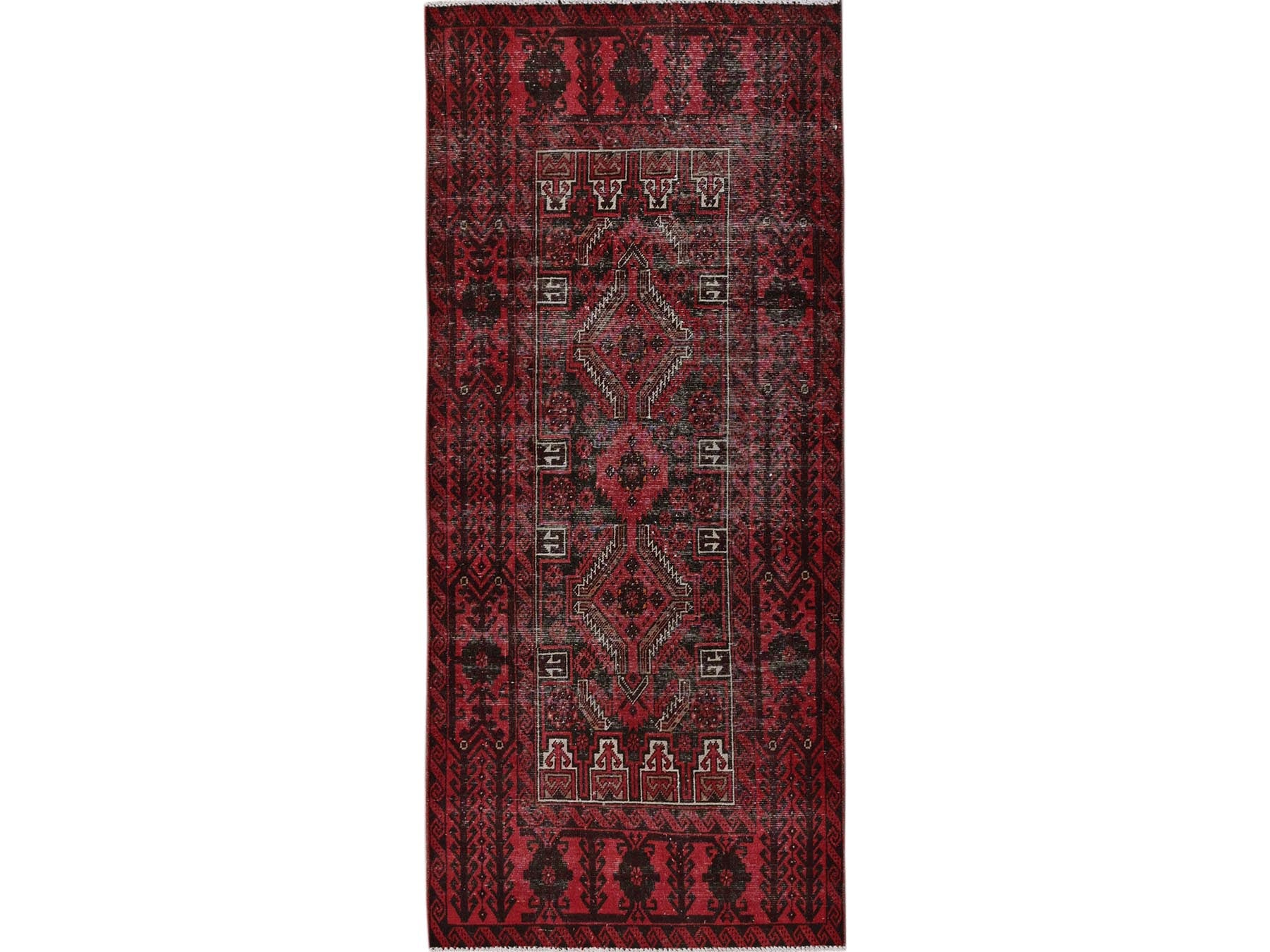 Baluch Vintage hand-knotted wool runner in Red, 3'3" x 6'8" — SKU O0871