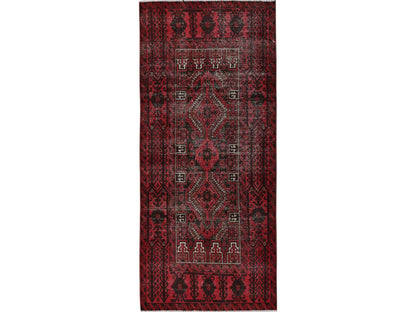 Baluch Vintage hand-knotted wool runner in Red, 3'3" x 6'8" — SKU O0871