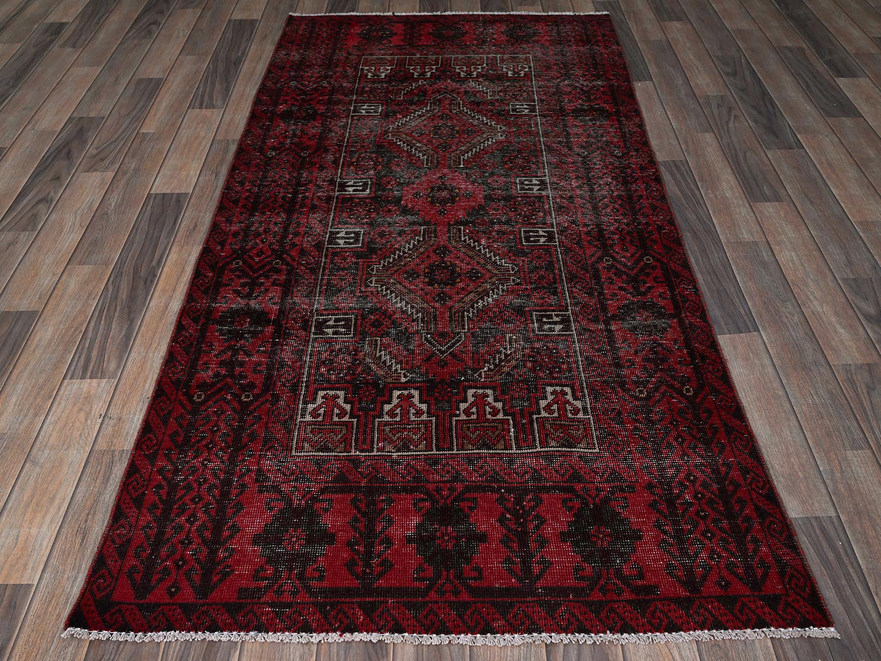Baluch Vintage hand-knotted wool runner in Red, 3'3" x 6'8" — SKU O0871 (view 2)