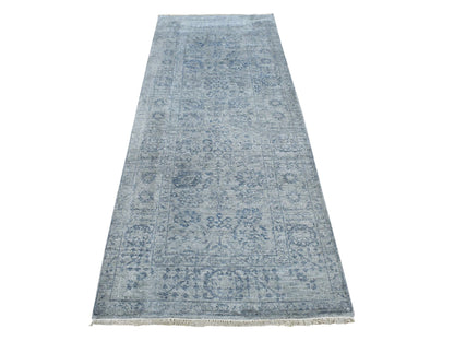 Grey 3'1" x 8'3" Transitional Hand knotted Wool/Silk Rug - Sku: O087201