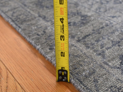 Grey 3'1" x 8'3" Transitional Hand knotted Wool/Silk Rug - Sku: O087201
