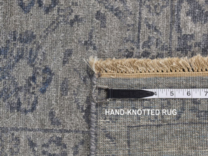 Grey 3'1" x 8'3" Transitional Hand knotted Wool/Silk Rug - Sku: O087201