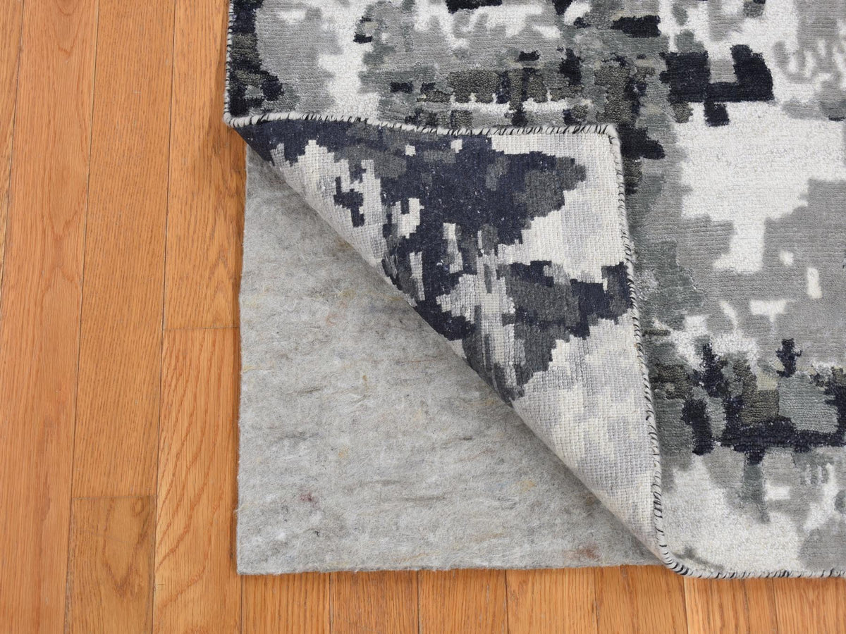 Modern / Contemporary hand-knotted wool/silk runner in Black, 2'6" x 7'7" — SKU O087209 (view 2)