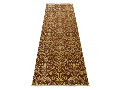 Brown 2'6" x 7'9" Transitional Hand knotted Wool/Silk Rug - Sku: O087210