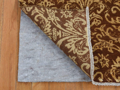 Brown 2'6" x 7'9" Transitional Hand knotted Wool/Silk Rug - Sku: O087210