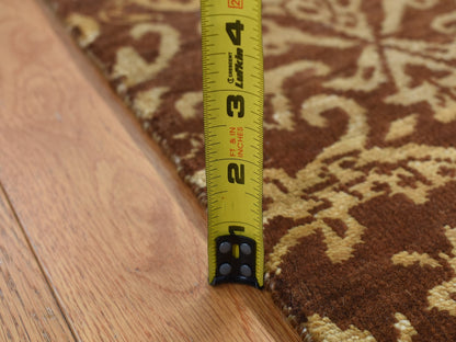 Brown 2'6" x 7'9" Transitional Hand knotted Wool/Silk Rug - Sku: O087210