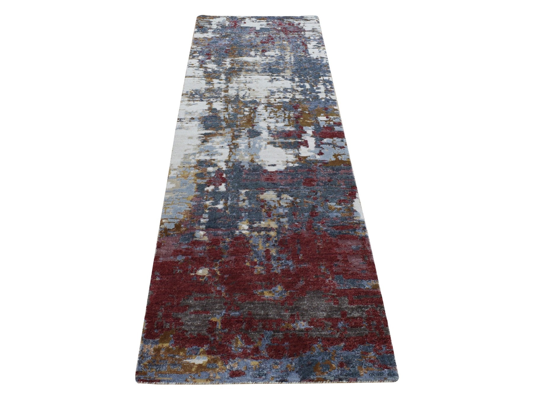 Wool / Silk hand-knotted wool/silk runner in Red, 2'7" x 8'1" — SKU O087211