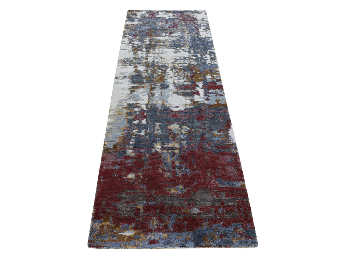 Wool / Silk hand-knotted wool/silk runner in Red, 2'7" x 8'1" — SKU O087211