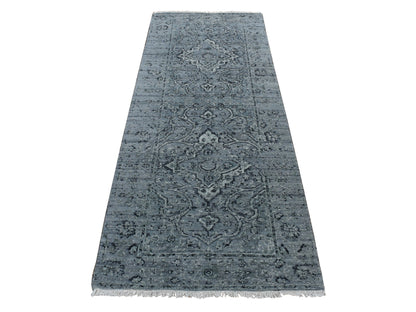 Transitional hand-knotted wool/silk runner in Gray, 2'9" x 7'10" — SKU O087212