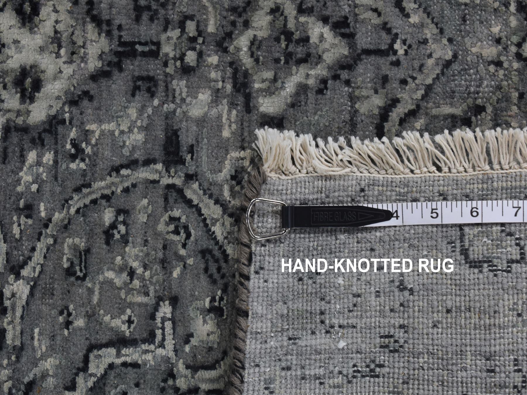 Transitional hand-knotted wool/silk runner in Gray, 2'9" x 7'10" — SKU O087212 (view 7)