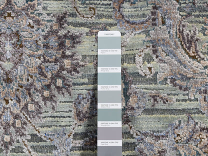Green 4'1" x 6'2" Transitional Hand knotted Wool/Silk Rug - Sku: O087217