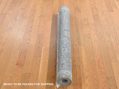 Green 4'1" x 6'2" Transitional Hand knotted Wool/Silk Rug - Sku: O087217