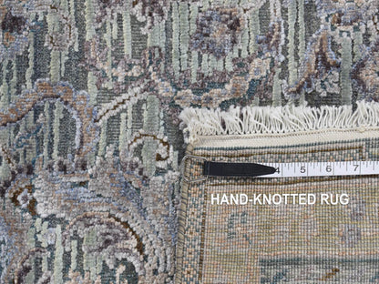 Green 4'1" x 6'2" Transitional Hand knotted Wool/Silk Rug - Sku: O087217