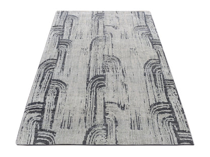Modern / Contemporary hand-knotted wool/silk rug in Gray, 4' x 6'3" — SKU O087218