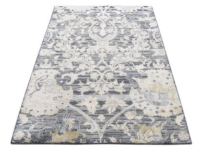 Transitional hand-knotted wool/silk rug in Gray, 4' x 6'3" — SKU O087219