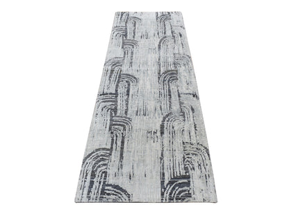 Modern / Contemporary hand-knotted wool/silk runner in Gray, 2'7" x 8' — SKU O087227