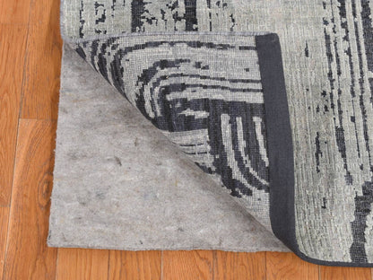 Modern / Contemporary hand-knotted wool/silk runner in Gray, 2'7" x 8' — SKU O087227 (view 2)