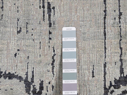 Modern / Contemporary hand-knotted wool/silk runner in Gray, 2'7" x 8' — SKU O087227 (view 3)