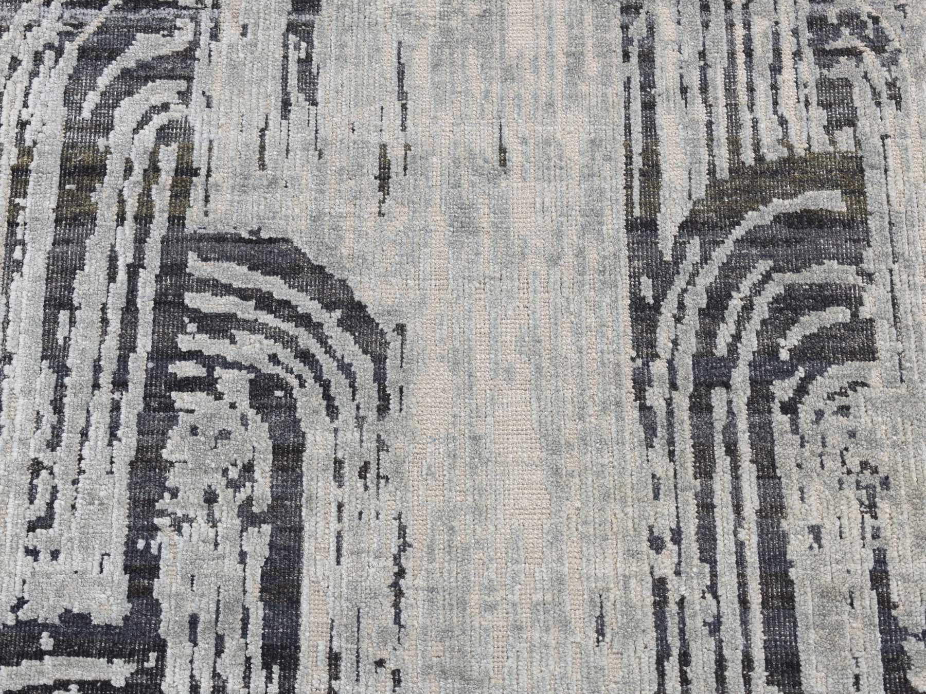 Modern / Contemporary hand-knotted wool/silk runner in Gray, 2'7" x 8' — SKU O087227 (view 4)