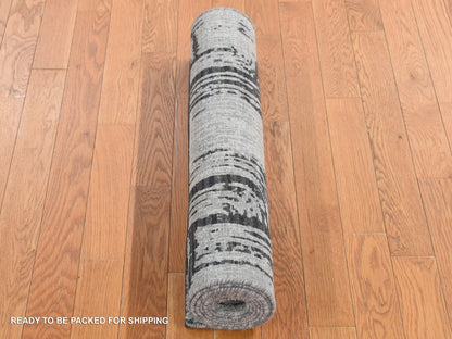 Modern / Contemporary hand-knotted wool/silk runner in Gray, 2'7" x 8' — SKU O087227 (view 5)