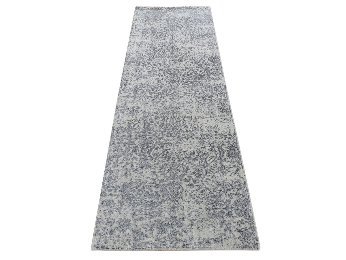 Transitional hand-knotted wool/silk runner in Gray, 2'5" x 8'2" — SKU O087228