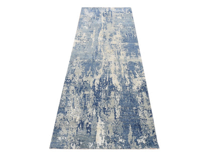 Blue 2'6" x 8'3" Modern and Contemporary Hand knotted Wool/Silk Rug - Sku: O087230