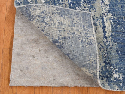 Blue 2'6" x 8'3" Modern and Contemporary Hand knotted Wool/Silk Rug - Sku: O087230