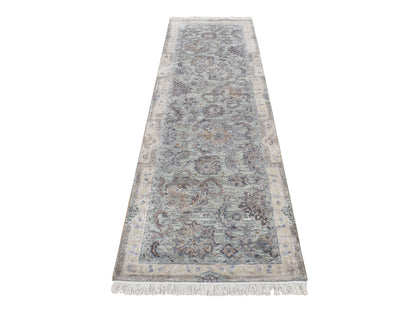 Green 2'5" x 8'1" Oushak / Peshawar Hand knotted Wool/Silk Rug - Sku: O087232
