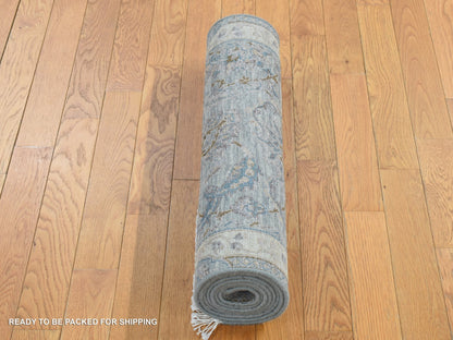 Green 2'5" x 8'1" Oushak / Peshawar Hand knotted Wool/Silk Rug - Sku: O087232