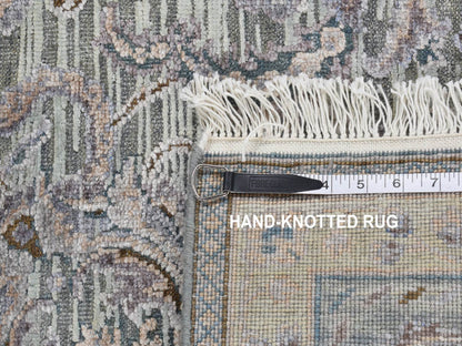 Green 2'5" x 8'1" Oushak / Peshawar Hand knotted Wool/Silk Rug - Sku: O087232