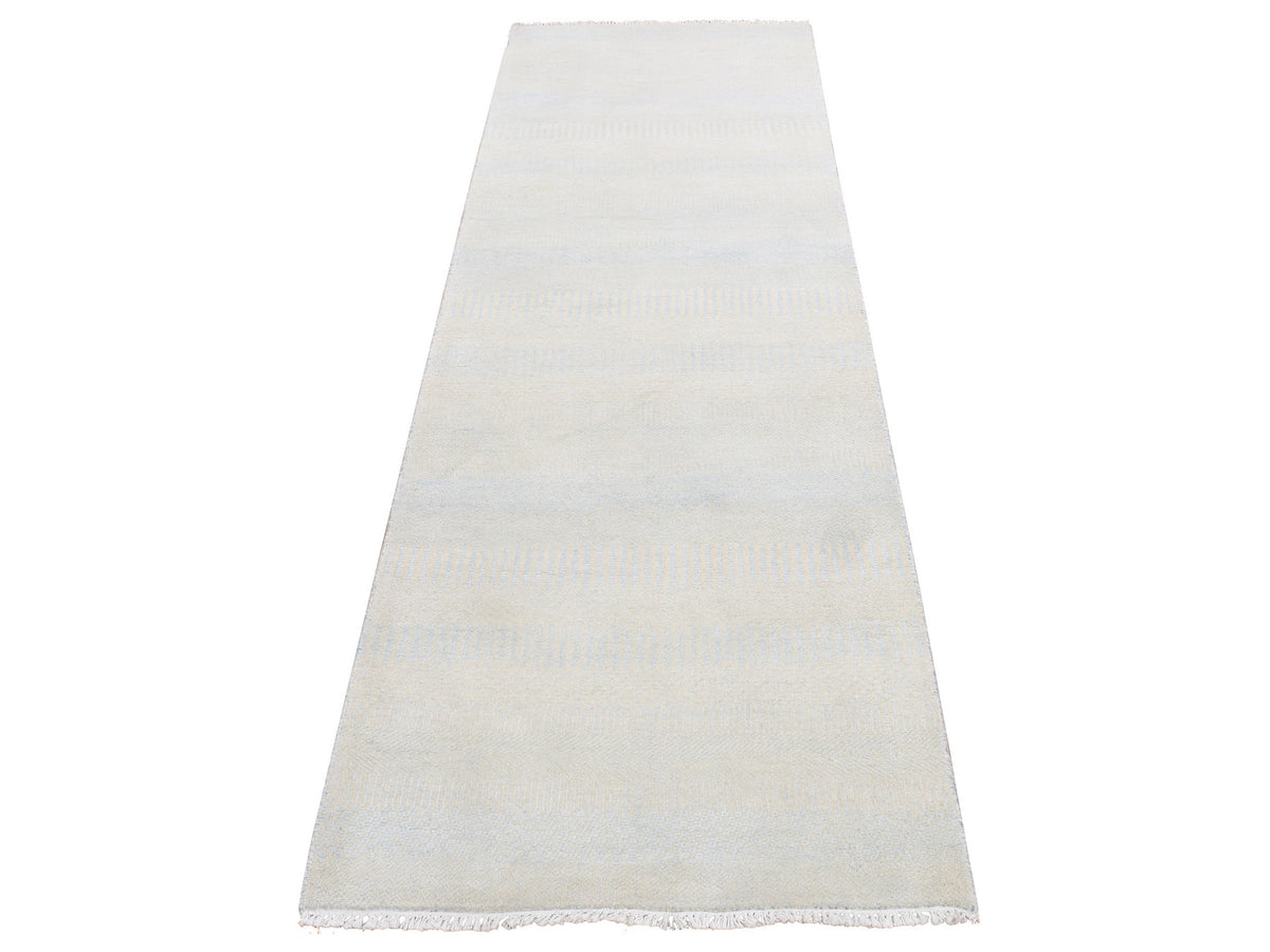 Gabbeh Modern / Contemporary hand-knotted wool/silk runner in Ivory, 2'7" x 8'4" — SKU O087233