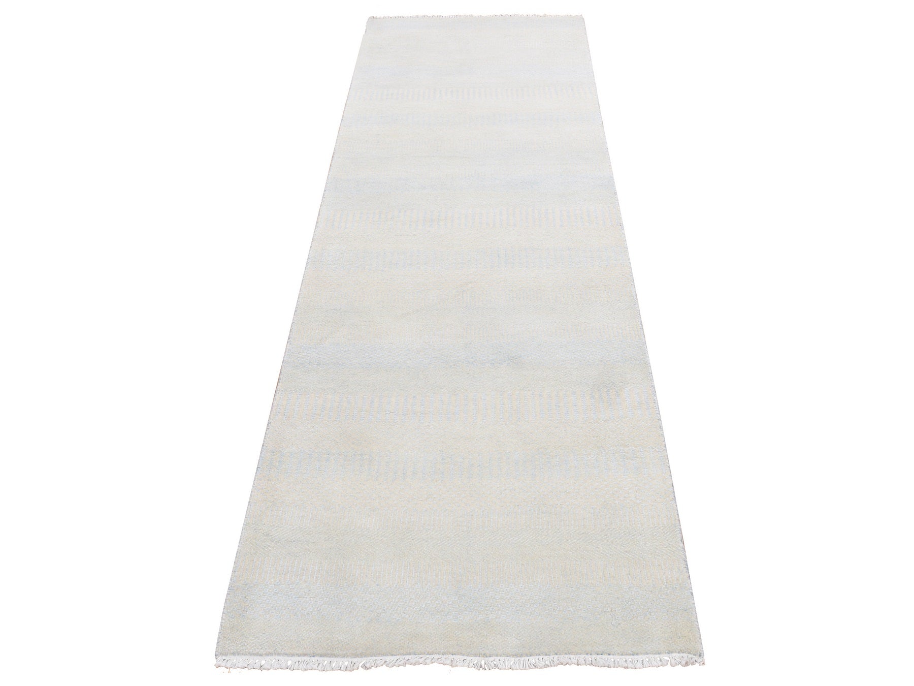 Gabbeh Modern / Contemporary hand-knotted wool/silk runner in Ivory, 2'7" x 8'4" — SKU O087233