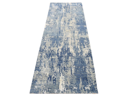 Blue 2'6" x 8'1" Modern and Contemporary Hand knotted Wool/Silk Rug - Sku: O087235
