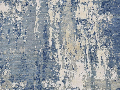 Blue 2'6" x 8'1" Modern and Contemporary Hand knotted Wool/Silk Rug - Sku: O087235