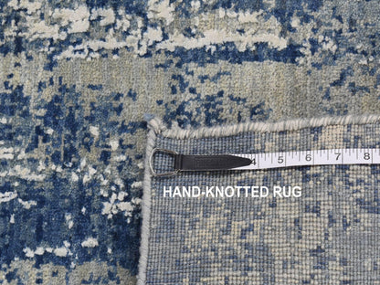 Blue 2'6" x 8'1" Modern and Contemporary Hand knotted Wool/Silk Rug - Sku: O087235