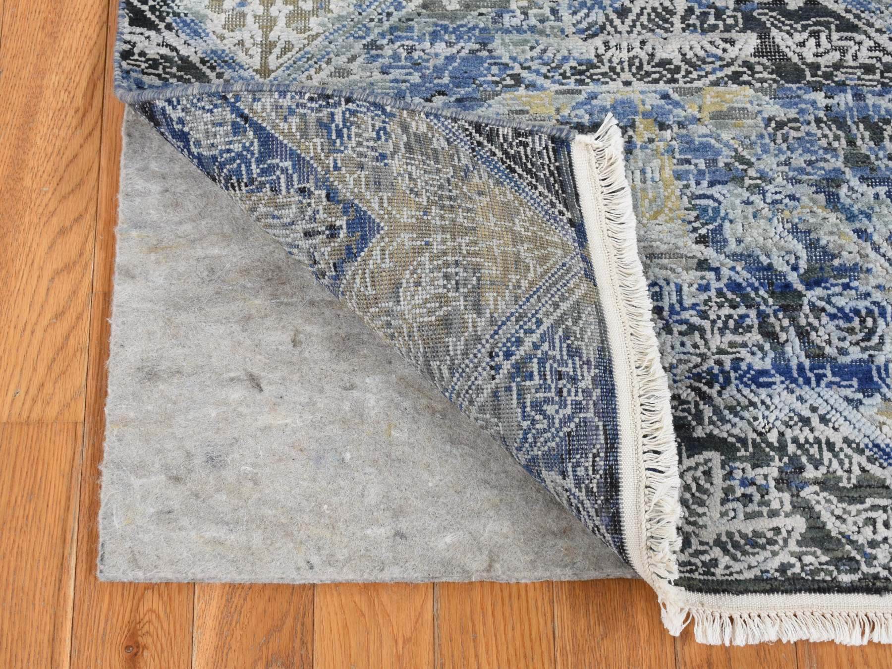Transitional hand-knotted wool/silk runner in Blue, 2'7" x 8'3" — SKU O087238 (view 2)
