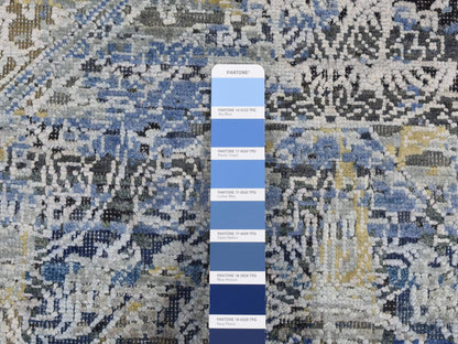 Blue 2'7" x 8'3" Transitional Hand knotted Wool/Silk Rug - Sku: O087238