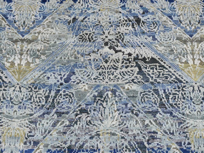 Blue 2'7" x 8'3" Transitional Hand knotted Wool/Silk Rug - Sku: O087238