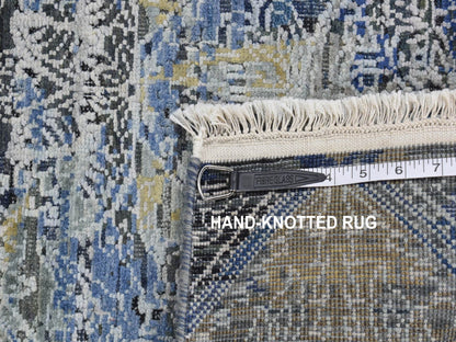 Blue 2'7" x 8'3" Transitional Hand knotted Wool/Silk Rug - Sku: O087238