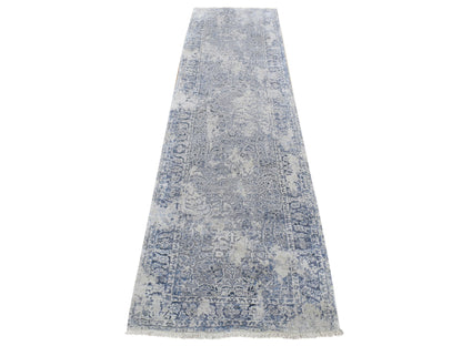 Transitional hand-knotted wool/pure silk runner in Gray, 2'5" x 10' — SKU O087240