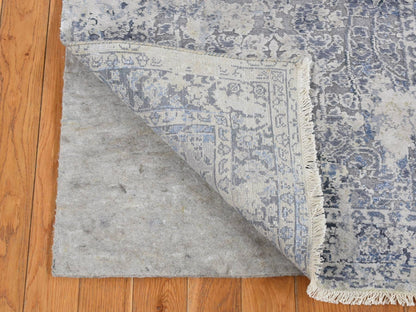 Grey 2'5" x 10'0" Transitional Hand knotted Wool/Silk Rug - Sku: O087240