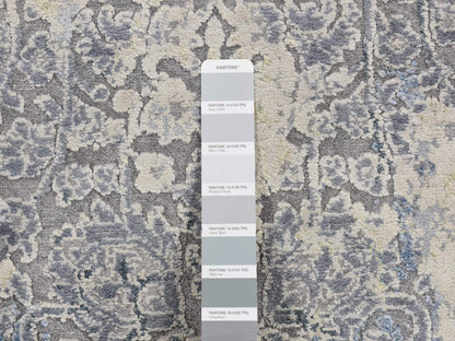 Transitional hand-knotted wool/pure silk runner in Gray, 2'5" x 10' — SKU O087240 (view 3)