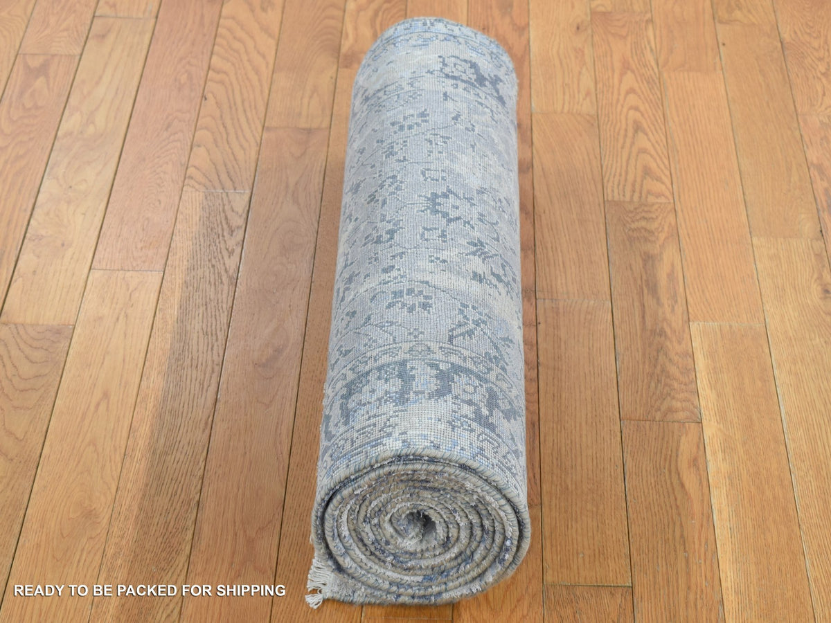 Transitional hand-knotted wool/pure silk runner in Gray, 2'5" x 10' — SKU O087240 (view 5)