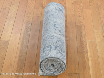 Transitional hand-knotted wool/pure silk runner in Gray, 2'5" x 10' — SKU O087240 (view 5)