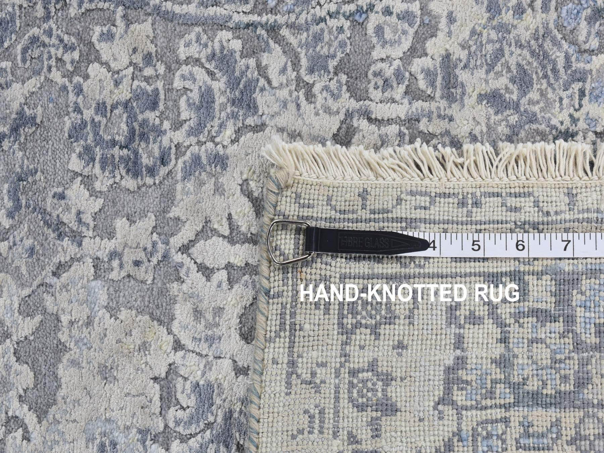 Transitional hand-knotted wool/pure silk runner in Gray, 2'5" x 10' — SKU O087240 (view 7)