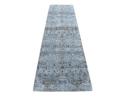Transitional hand-knotted wool/silk runner in Gray, 2'6" x 10' — SKU O087242